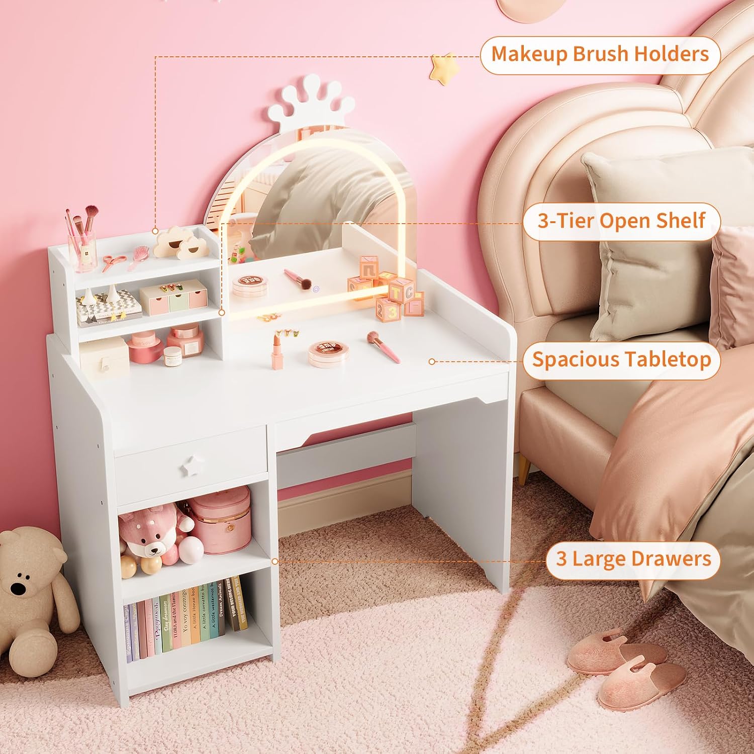 Kids Vanity Set with Lighted M - Desk Setup Girl recension och pris
