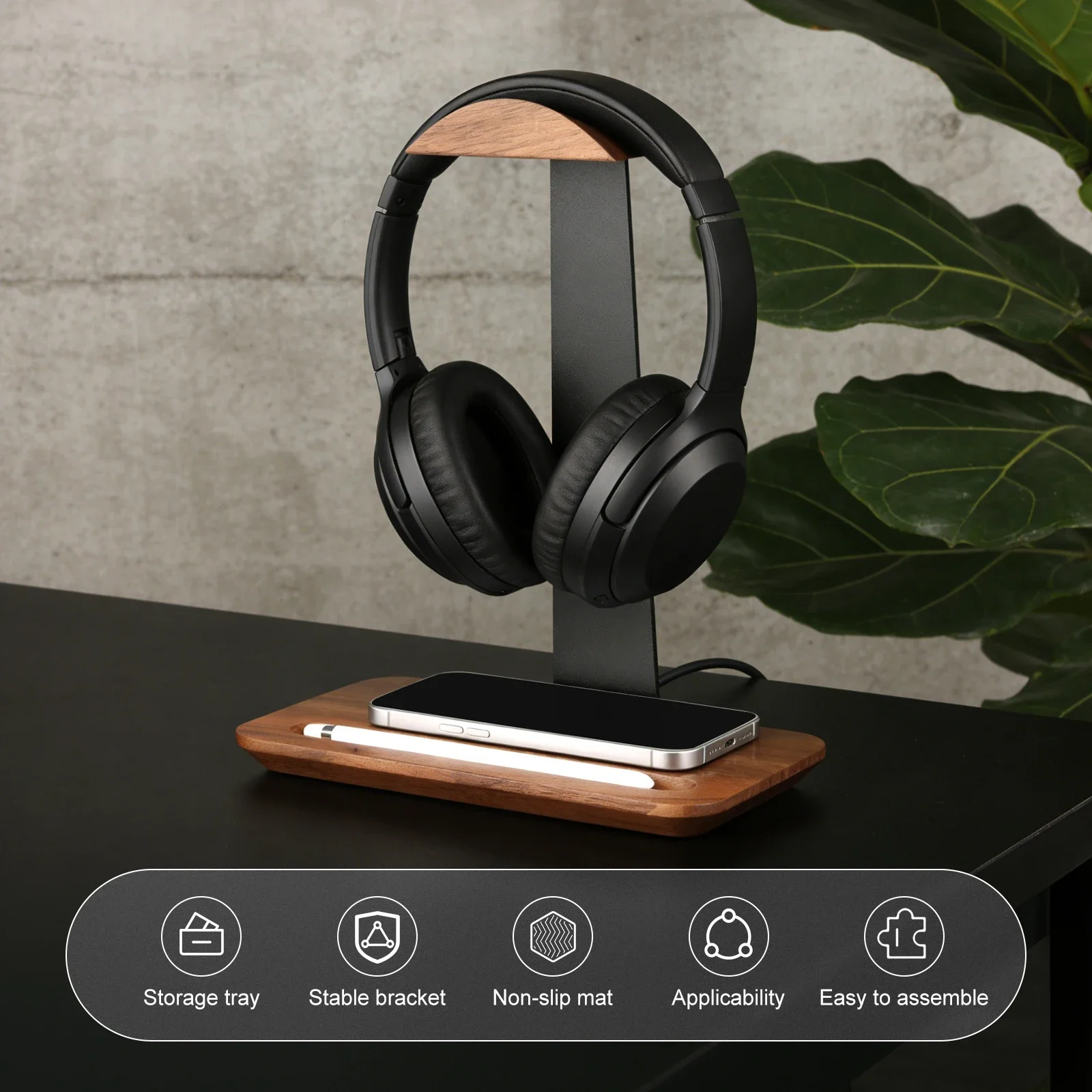 Universal Wood Headphone Stand - Desk Setup Desk recension och pris